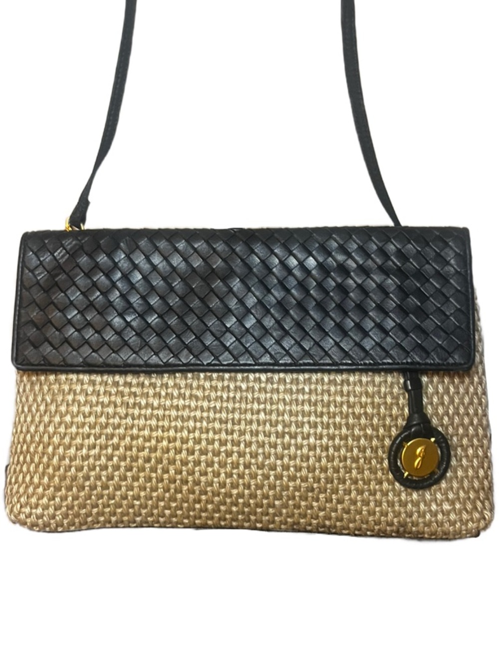 Jay Herbert By Sharif Vintage 80s Fiber & Leather Woven Clutch Crossbody